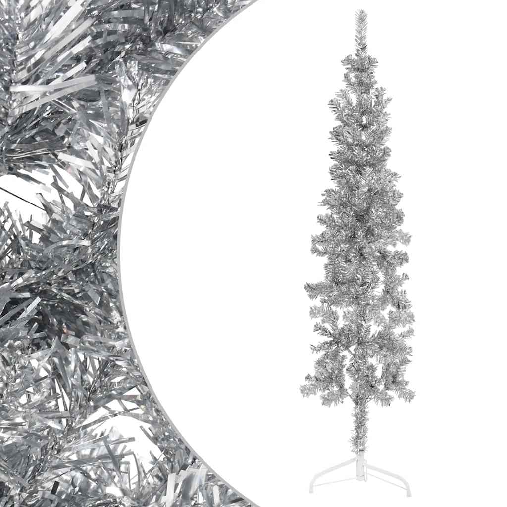 8720287000990_g_en_hd_2 vidaXL Slim Artificial Half Christmas Tree with Stand Silver 180 cm - Image 3