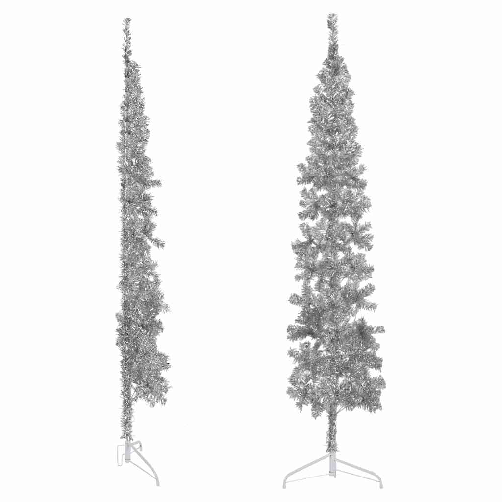 8720287001003_g_en_hd_2 vidaXL Slim Artificial Half Christmas Tree with Stand Silver 210 cm - Image 3