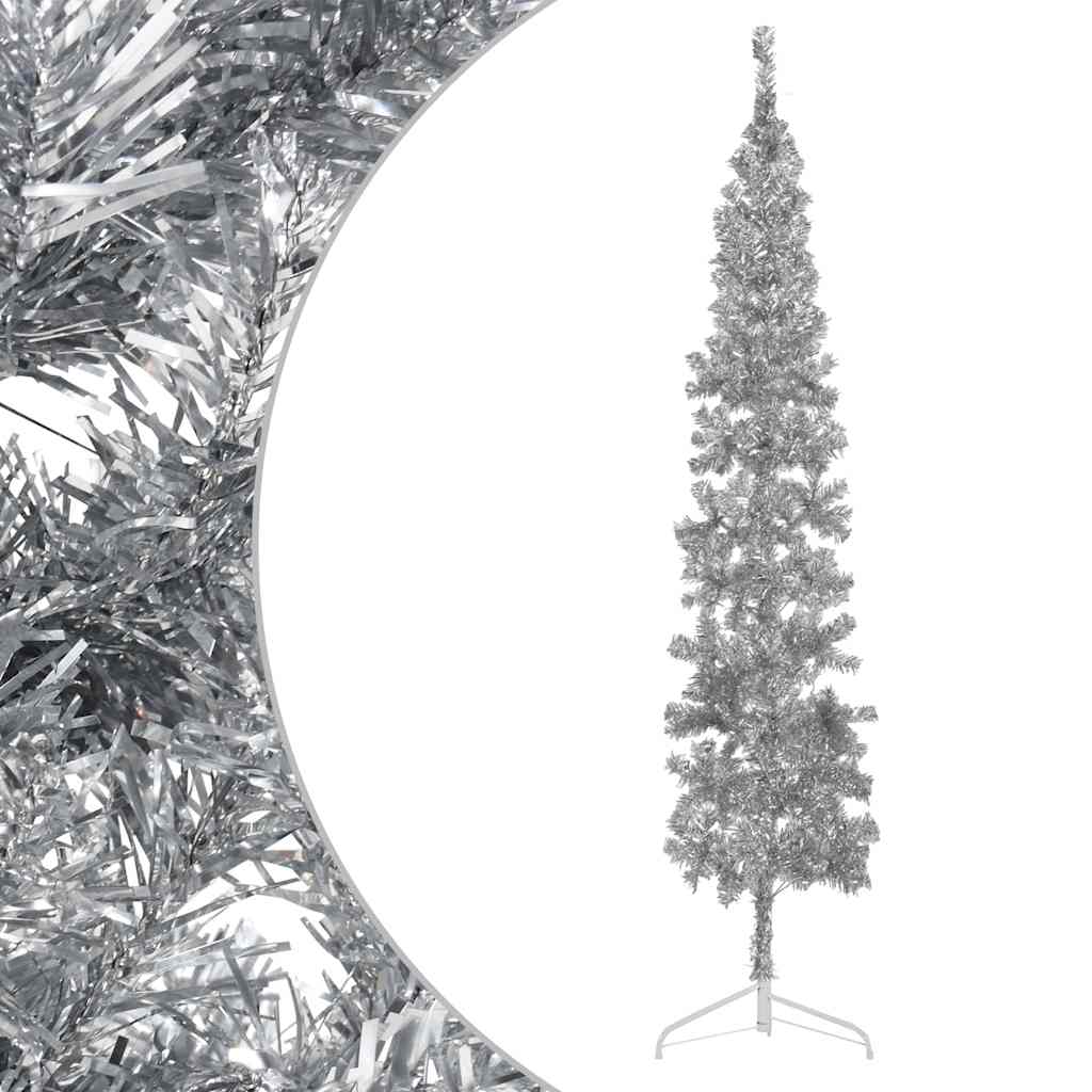 8720287001010_g_en_hd_1 vidaXL Slim Artificial Half Christmas Tree with Stand Silver 240 cm - Image 2