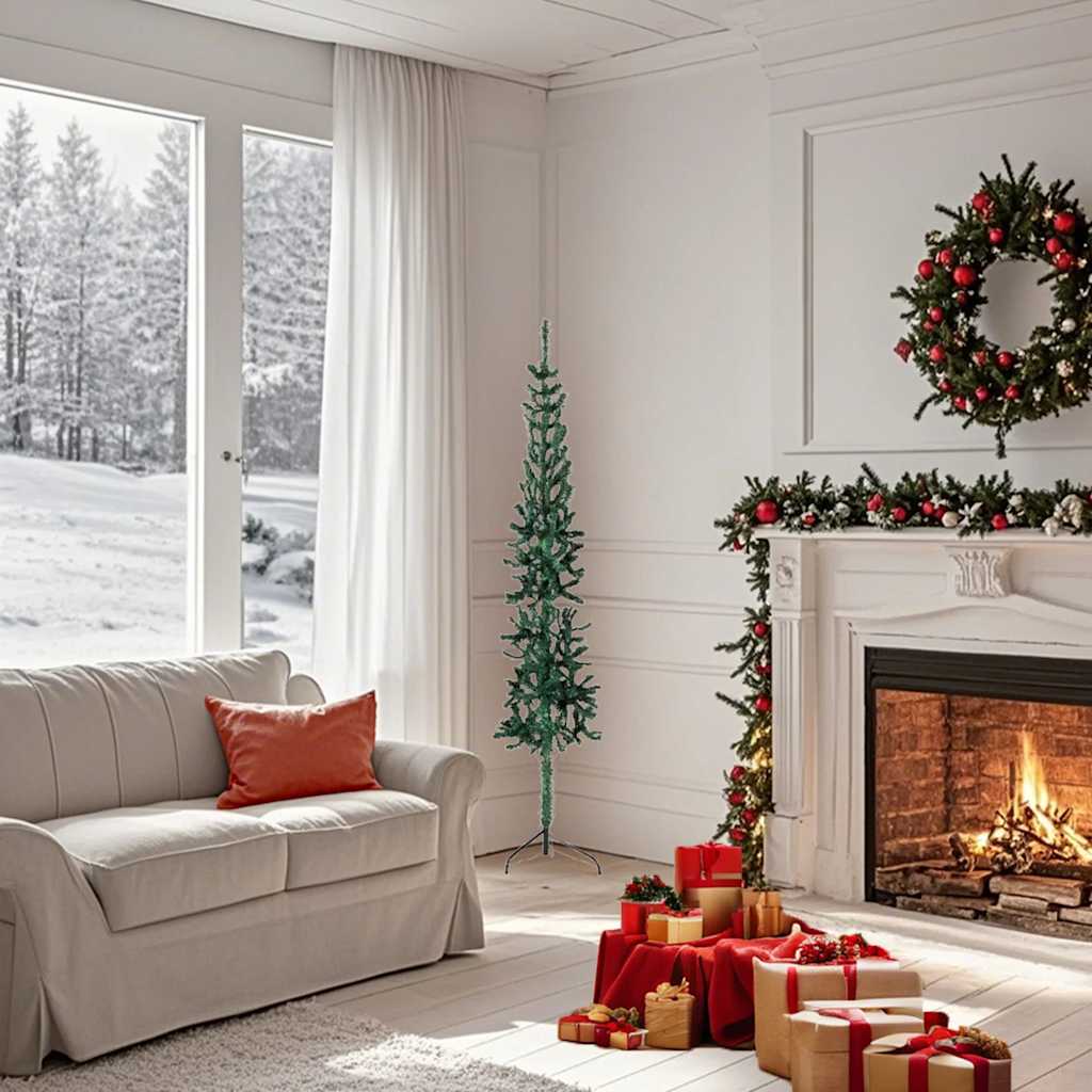 8720287001034_g_en_hd_1 vidaXL Slim Artificial Half Christmas Tree with Stand Green 150 cm - Image 2