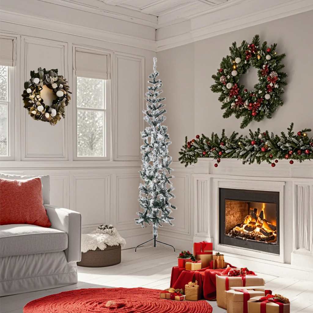 8720287001096_g_en_hd_1 vidaXL Slim Artificial Half Christmas Tree with Flocked Snow 180 cm - Image 2