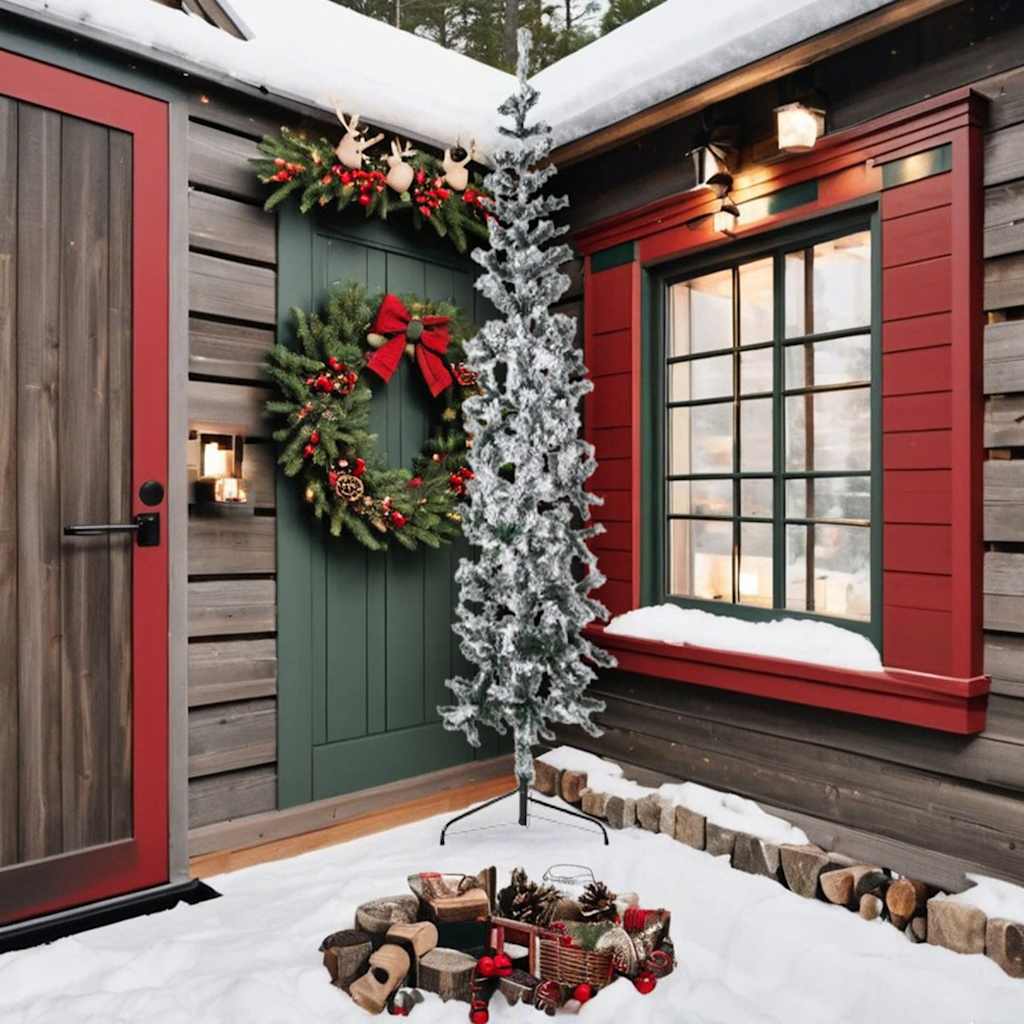 8720287001119_g_en_hd_1 vidaXL Slim Artificial Half Christmas Tree with Flocked Snow 240 cm - Image 2