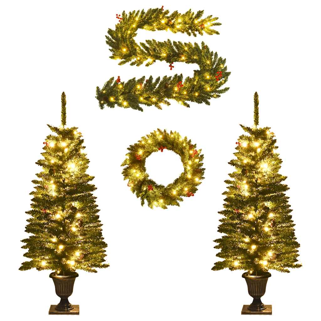 8720287021186_a_en_hd_1 vidaXL Artificial Christmas Trees 2 pcs with Wreath, Garland and LEDs - Image 2