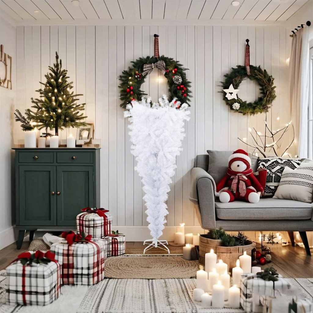 8720287021360_g_en_hd_1 vidaXL Upside-down Artificial Christmas Tree with Stand White 150 cm - Image 2