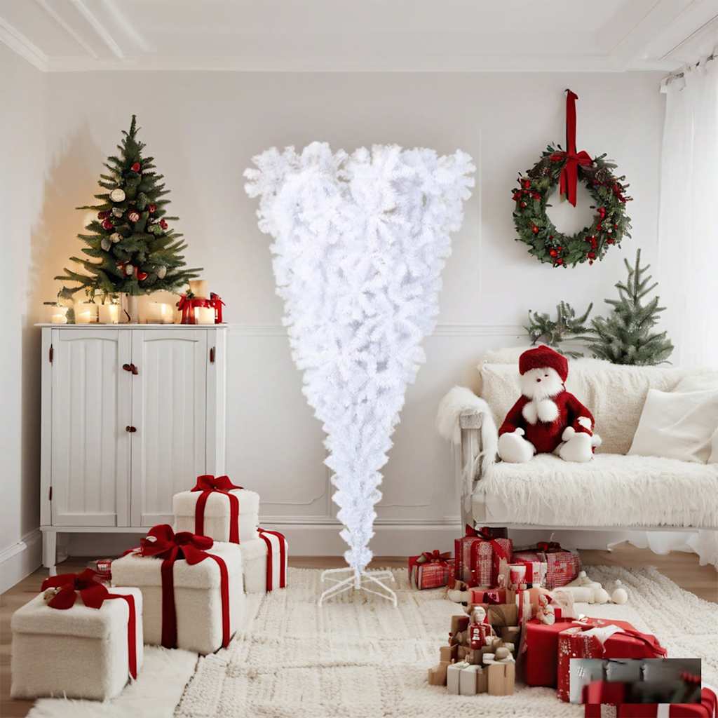 8720287021377_g_en_hd_1 vidaXL Upside-down Artificial Christmas Tree with Stand White 180 cm - Image 2