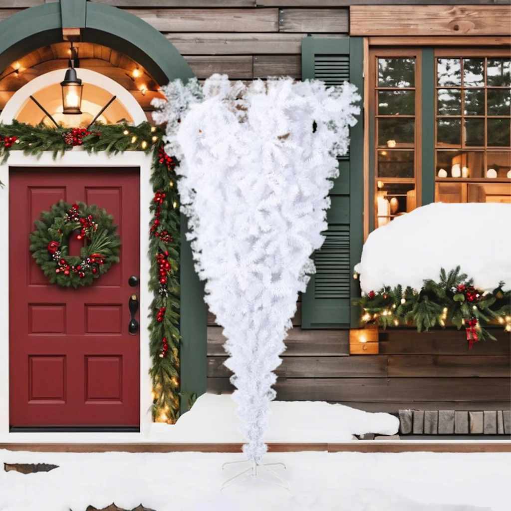 8720287021384_g_en_hd_1 vidaXL Upside-down Artificial Christmas Tree with Stand White 210 cm - Image 2