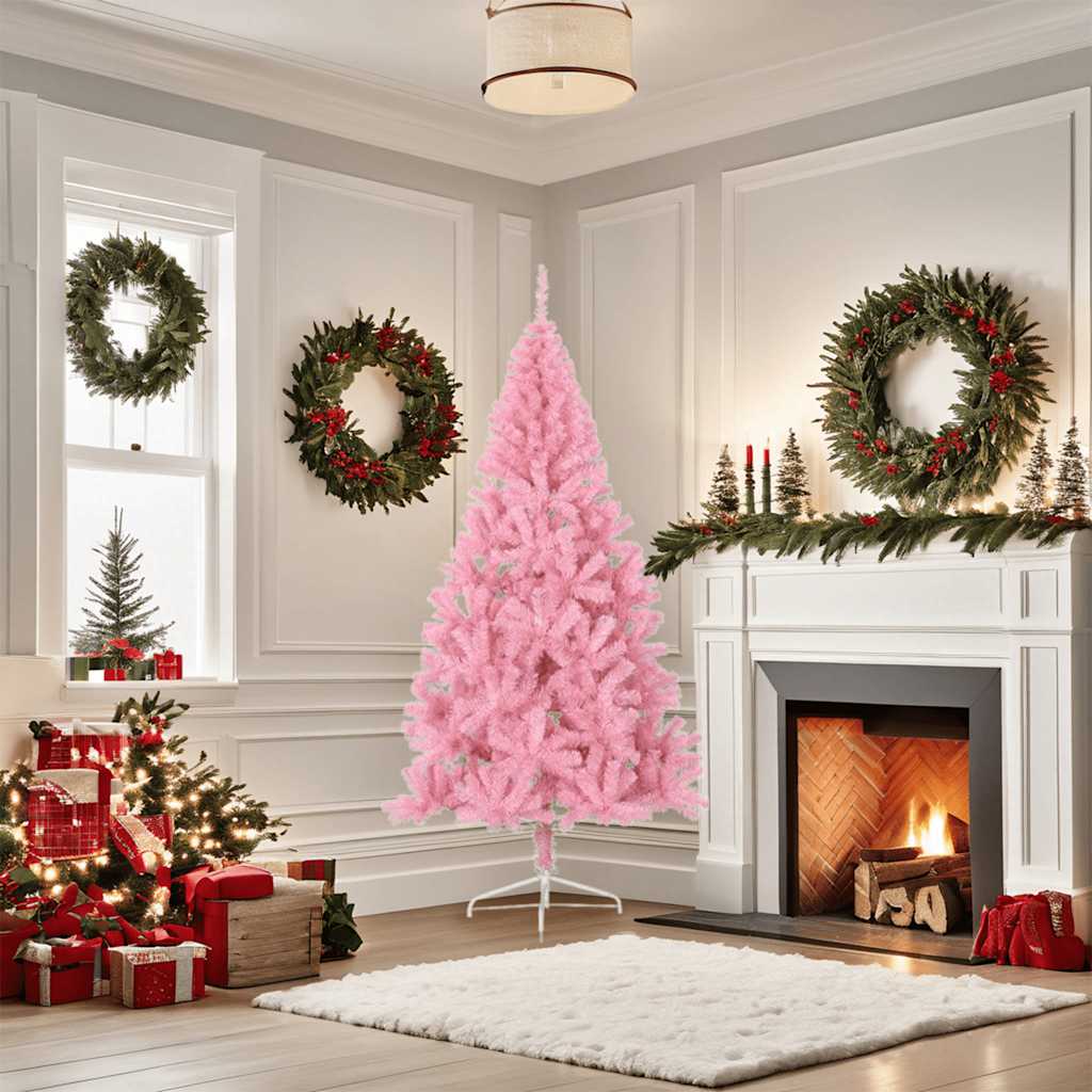 8720287021421_g_en_hd_1 vidaXL Artificial Half Christmas Tree with Stand Pink 180 cm PVC - Image 2