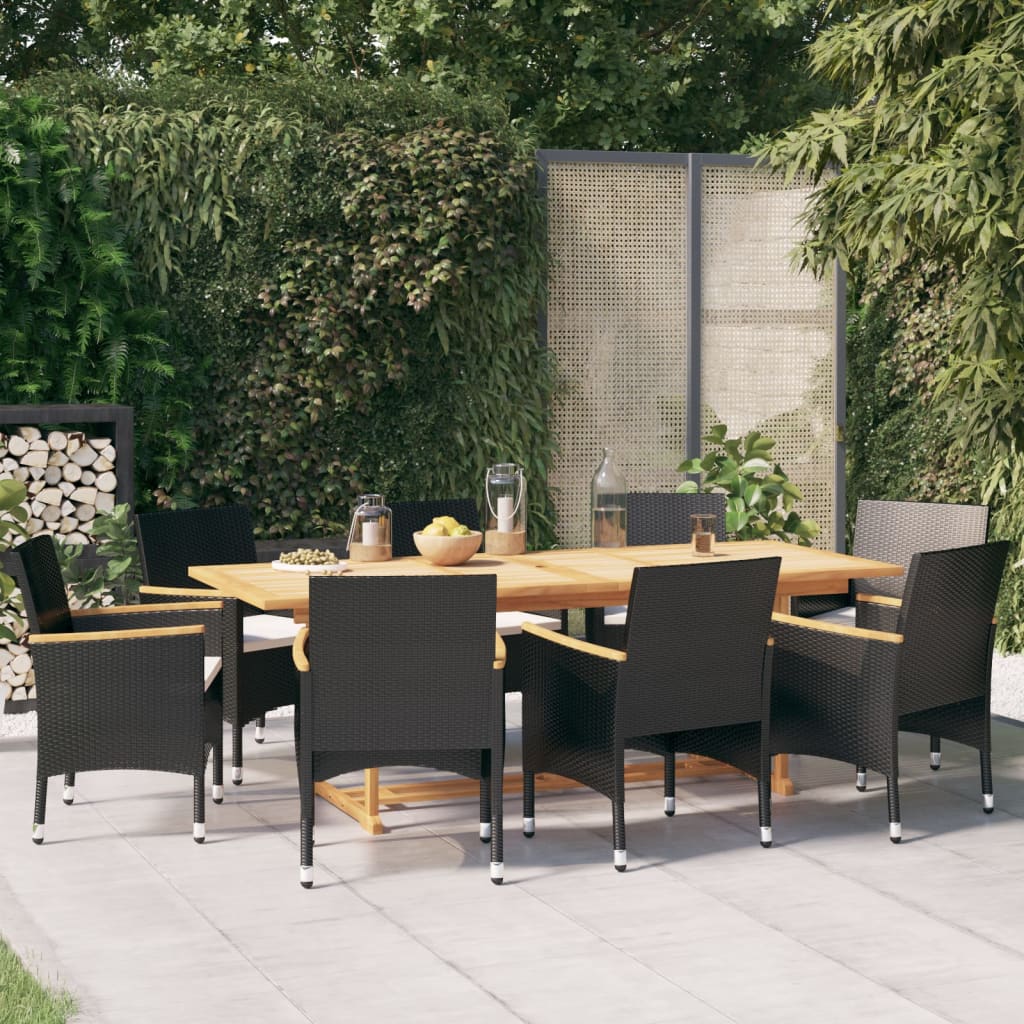 vidaXL 9 Piece Garden Dining Set with Cushions Black