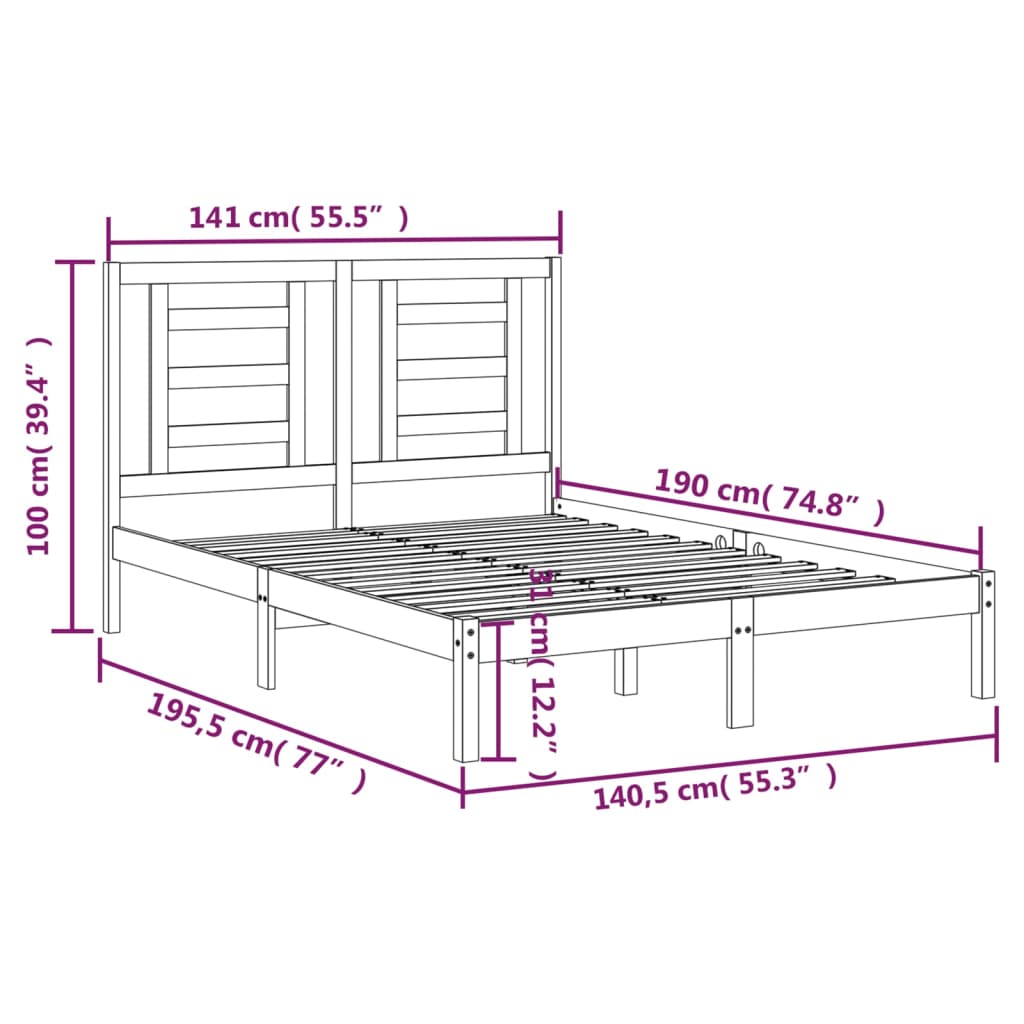 8720287030775_g_en_hd_4 vidaXL Bed Frame without Mattress Black 135x190 cm Solid Wood Pine - Image 6