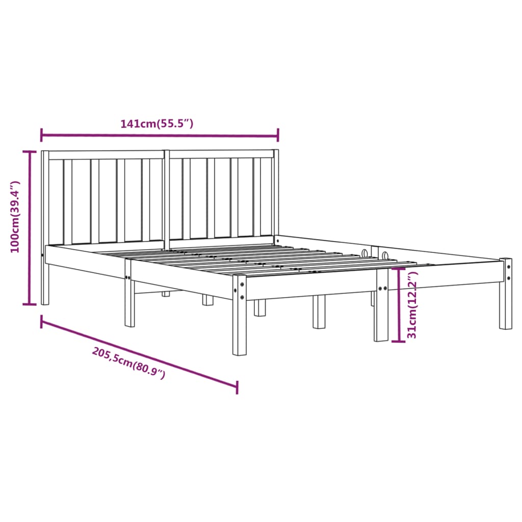 8720287037927_g_en_hd_4 vidaXL Bed Frame without Mattress Black Solid Wood Pine 135x190 cm - Image 6