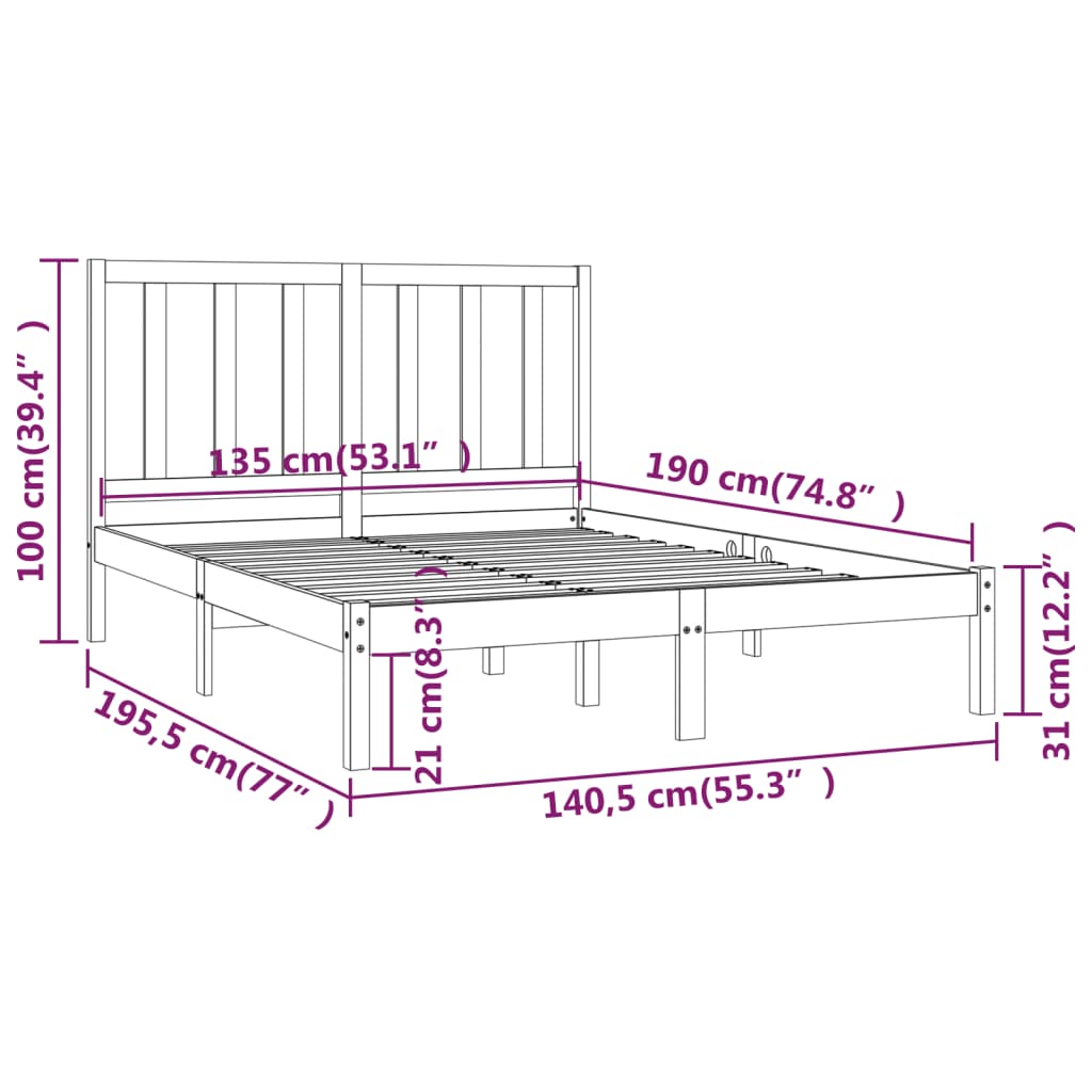 8720287038818_g_en_hd_4 vidaXL Bed Frame without Mattress Black Solid Wood Pine 135x190 cm - Image 6