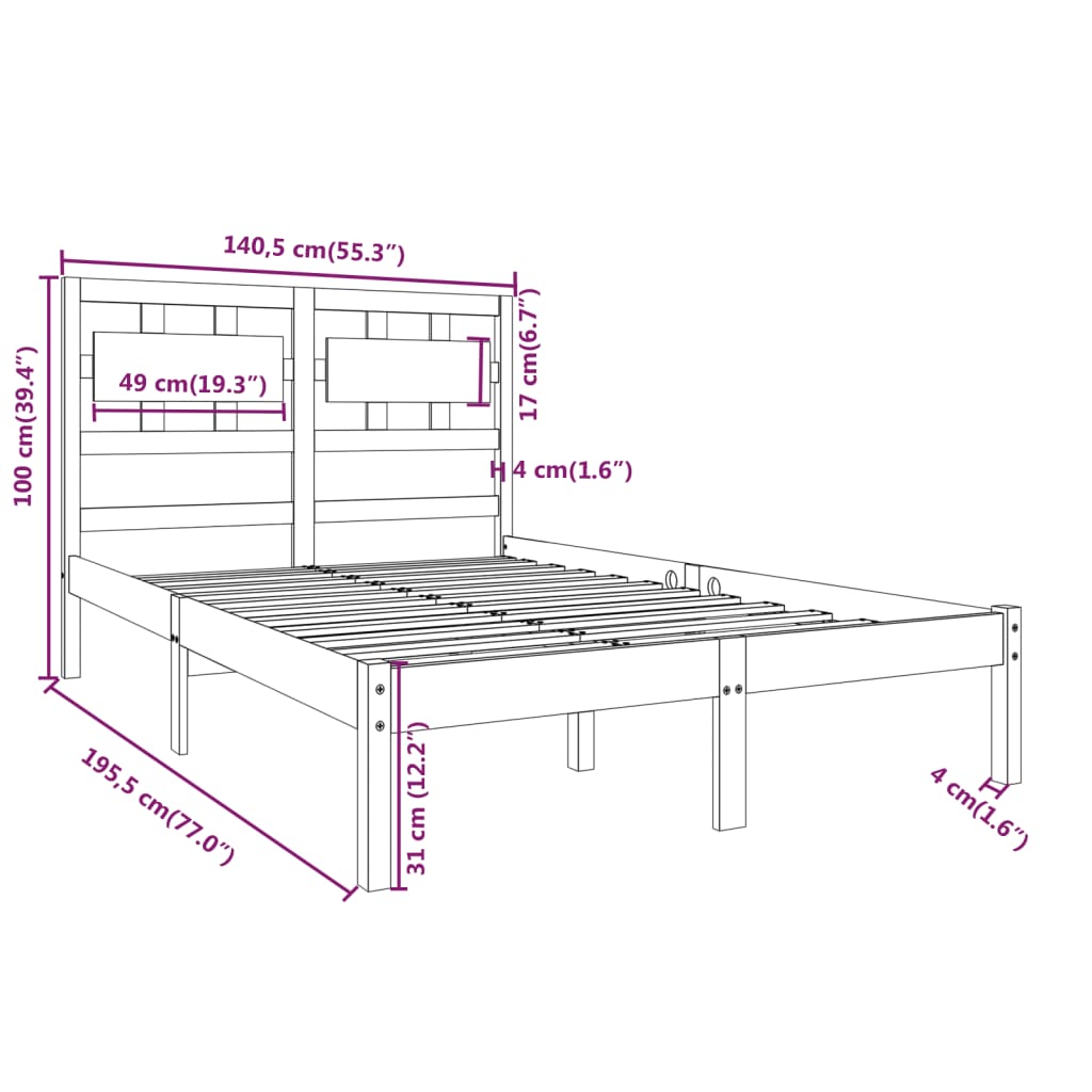 8720287043867_g_en_hd_6 vidaXL Bed Frame without Mattress Black 135x190 cm Solid Wood - Image 8
