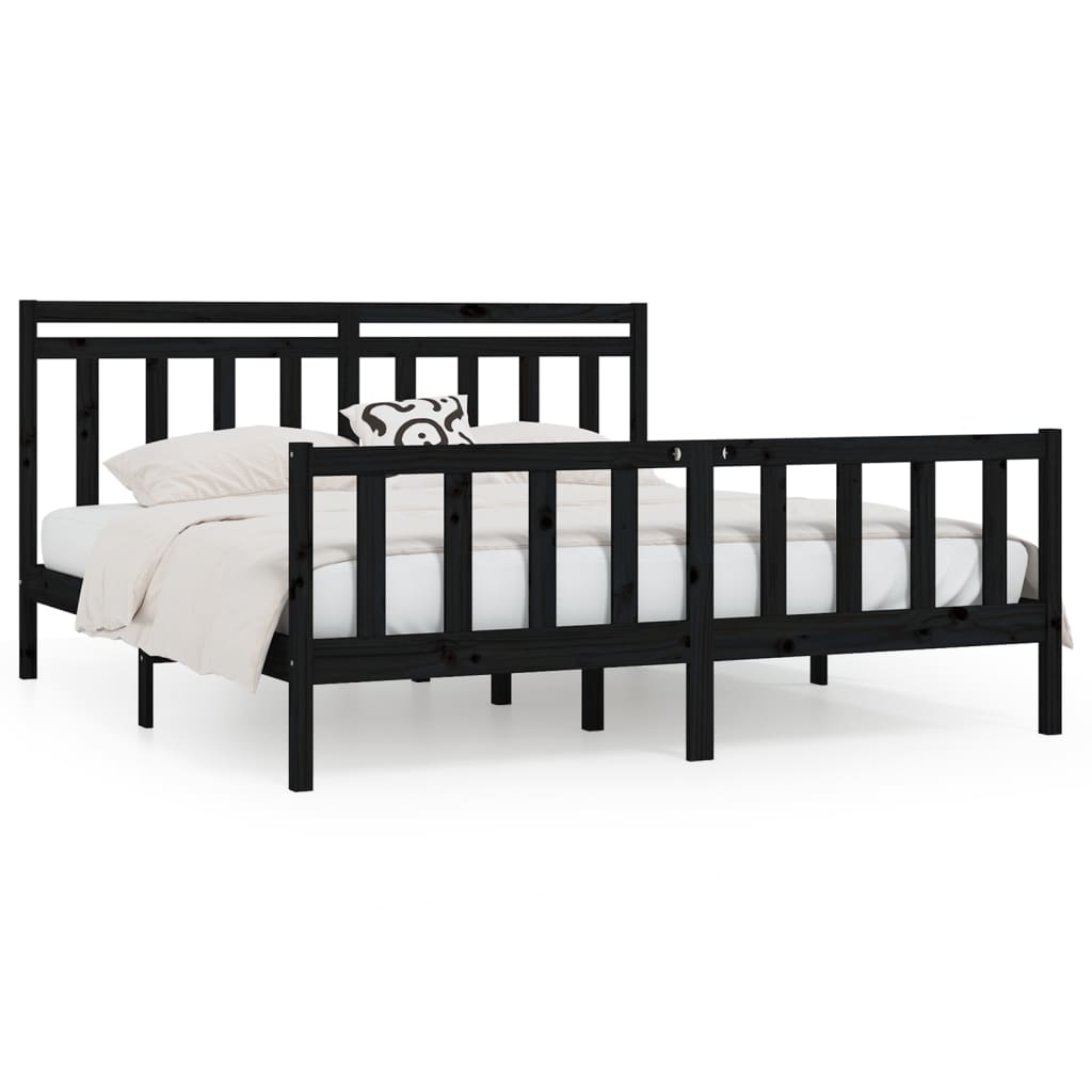8720287058311_a_en_hd_1 vidaXL Bed Frame without Mattress Black Solid Wood Pine 183x203 cm King - Image 2