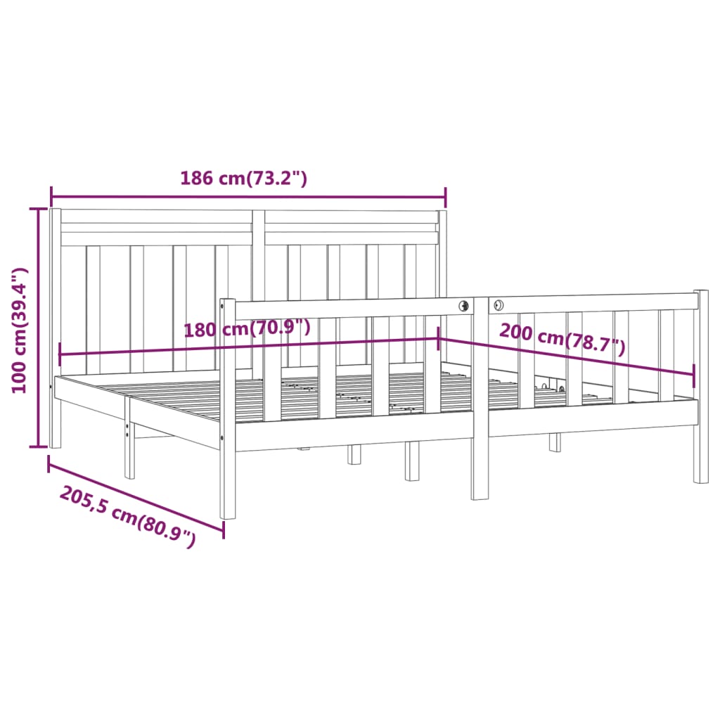 8720287058311_g_en_hd_6 vidaXL Bed Frame without Mattress Black Solid Wood Pine 183x203 cm King - Image 8