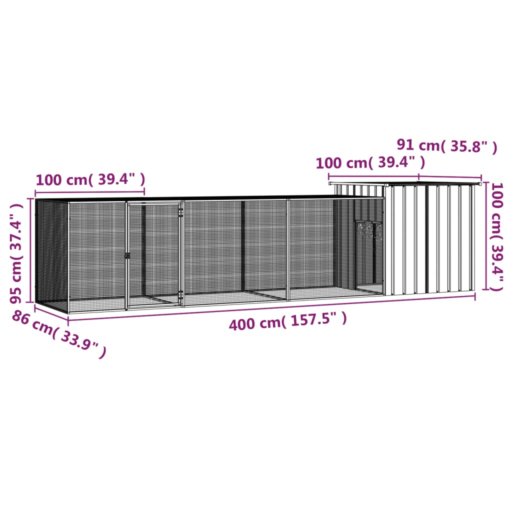 8720287064947_g_en_hd_4 vidaXL Chicken Cage Anthracite 400x91x100 cm Galvanised Steel - Image 5