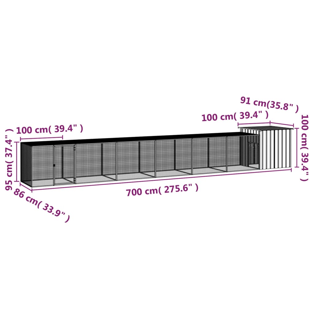 8720287064978_g_en_hd_4 vidaXL Chicken Cage Anthracite 700x91x100 cm Galvanised Steel - Image 5