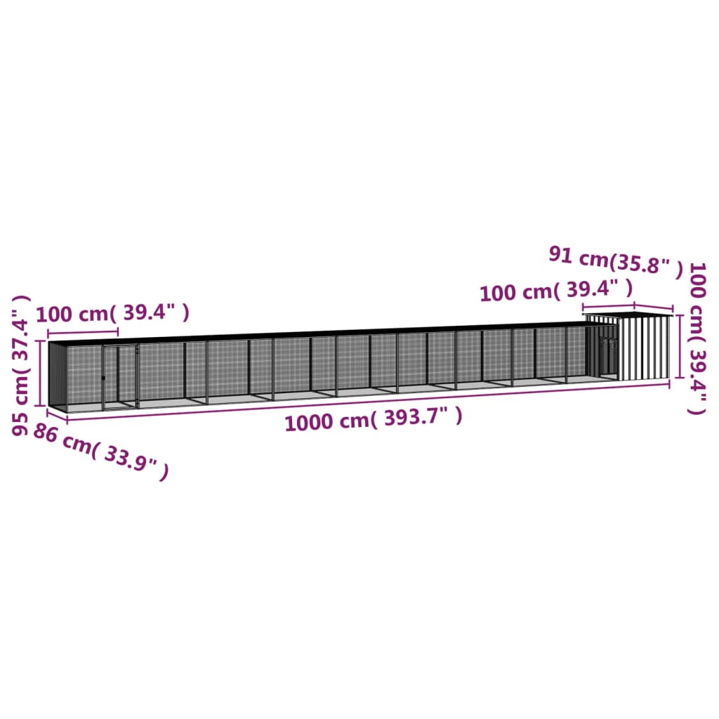 8720287065005_g_en_hd_4 vidaXL Chicken Cage Anthracite 1000x91x100 cm Galvanised Steel - Image 5