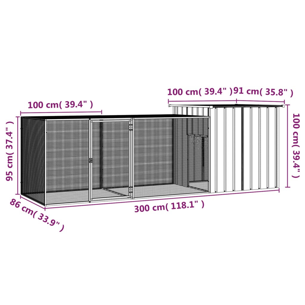 8720287065012_g_en_hd_4 vidaXL Chicken Cage Grey 300x91x100 cm Galvanised Steel - Image 5