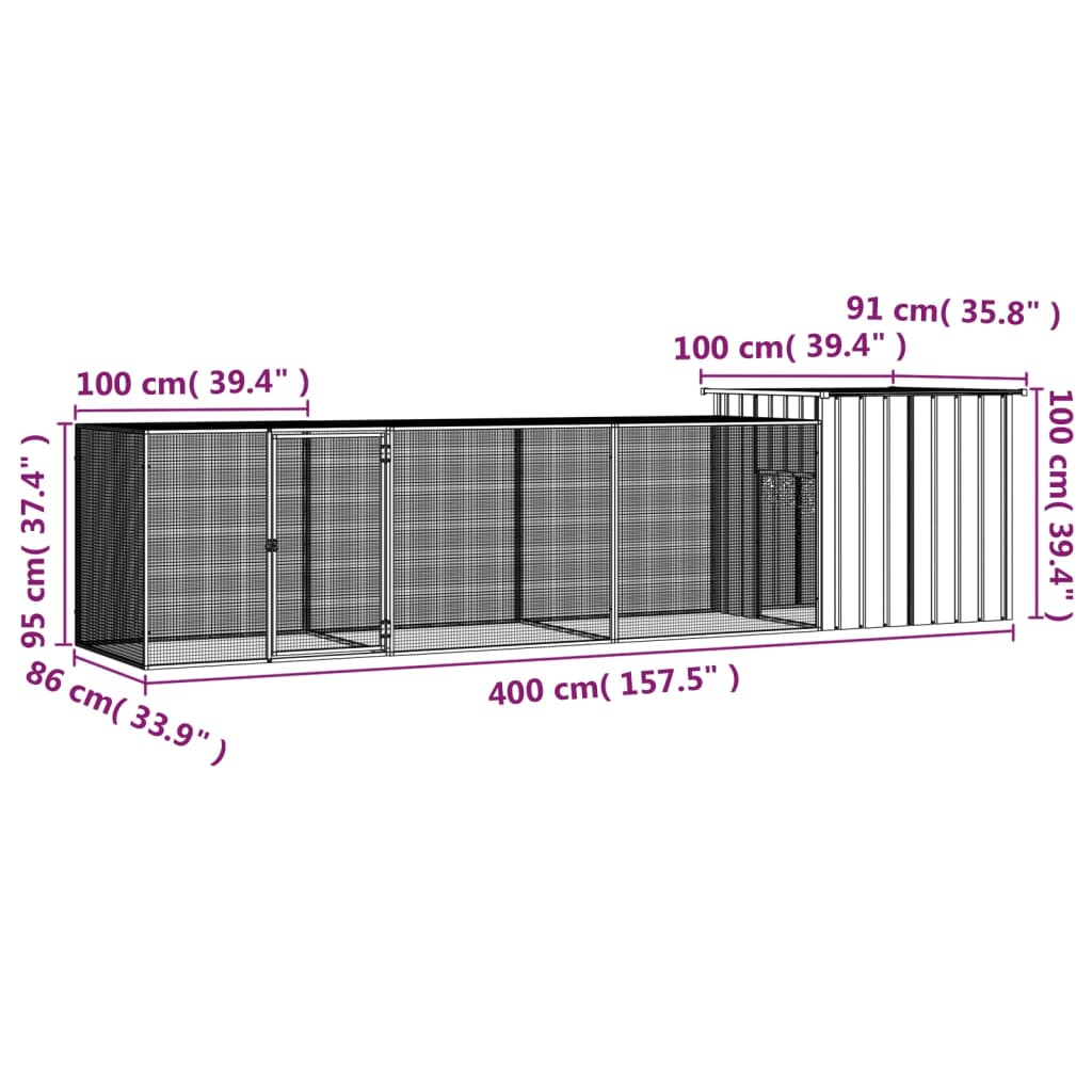 8720287065029_g_en_hd_4 vidaXL Chicken Cage Grey 400x91x100 cm Galvanised Steel - Image 5