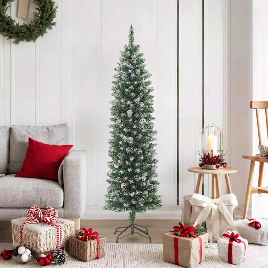 8720287068303_g_en_hd_1 vidaXL Artificial Slim Christmas Tree with Stand 180 cm PVC - Image 2