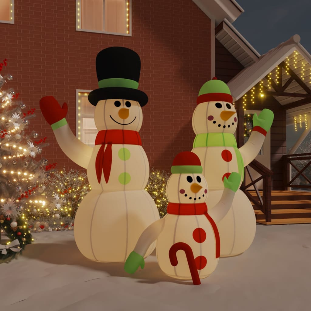 vidaXL Inflatable Snowman Family with LEDs 360 cm