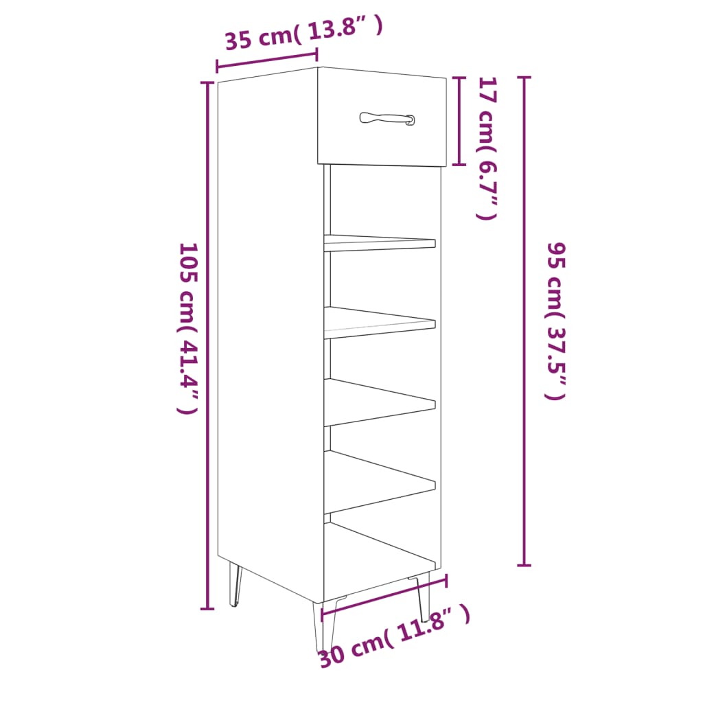 8720287083078_g_en_hd_7 vidaXL Shoe Cabinet White 30x35x105 cm Engineered Wood - Image 10