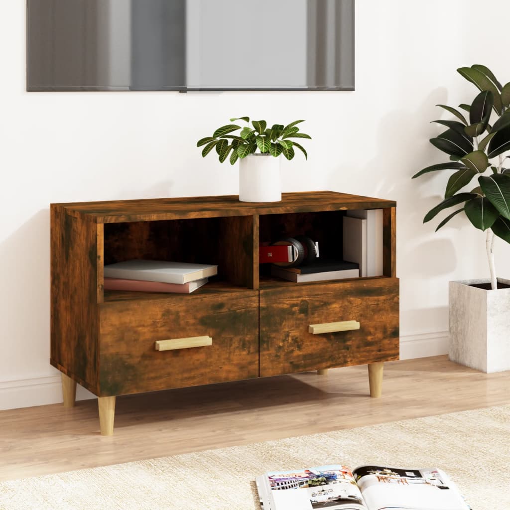 vidaXL TV Cabinet Smoked Oak 80x36x50 cm Engineered Wood