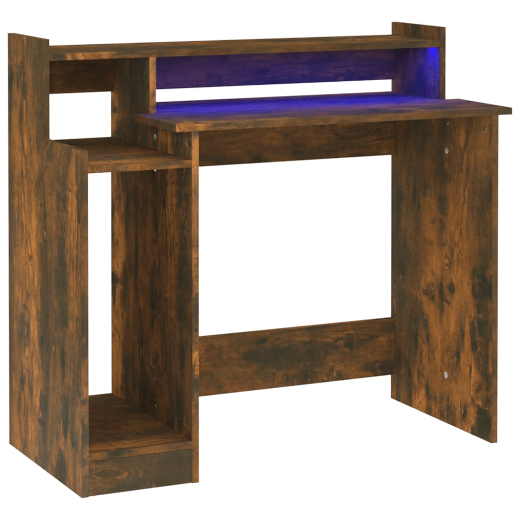 8720287087557_a_en_hd_1 vidaXL Desk with LED Lights Smoked Oak 97x45x90 cm Engineered Wood - Image 2