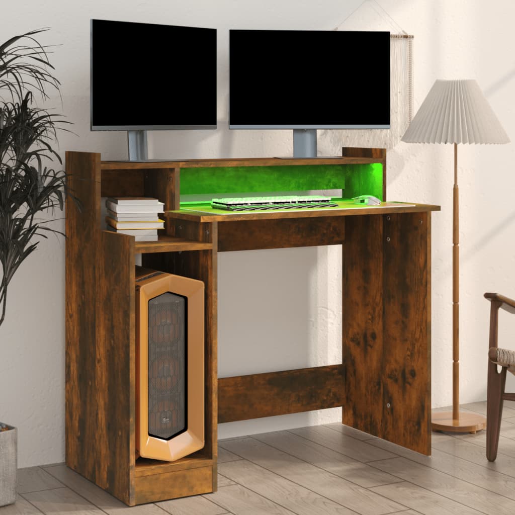 8720287087557_g_en_hd_2 vidaXL Desk with LED Lights Smoked Oak 97x45x90 cm Engineered Wood - Image 5