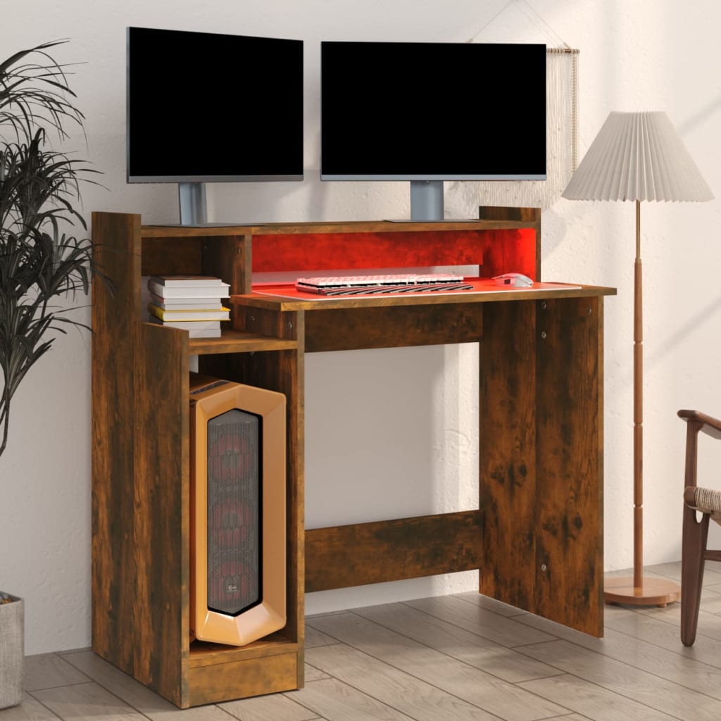 8720287087557_g_en_hd_3 vidaXL Desk with LED Lights Smoked Oak 97x45x90 cm Engineered Wood - Image 6