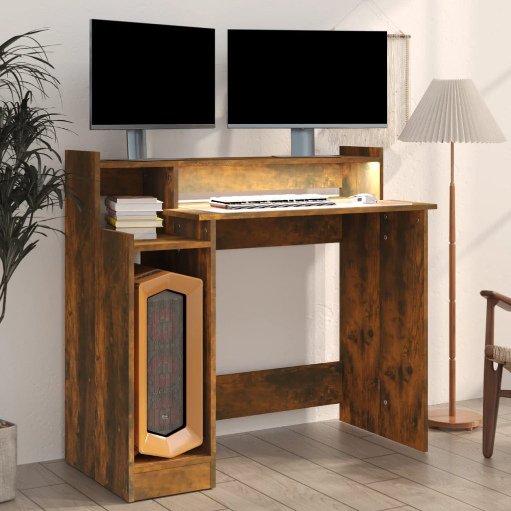 8720287087557_g_en_hd_4 vidaXL Desk with LED Lights Smoked Oak 97x45x90 cm Engineered Wood - Image 7