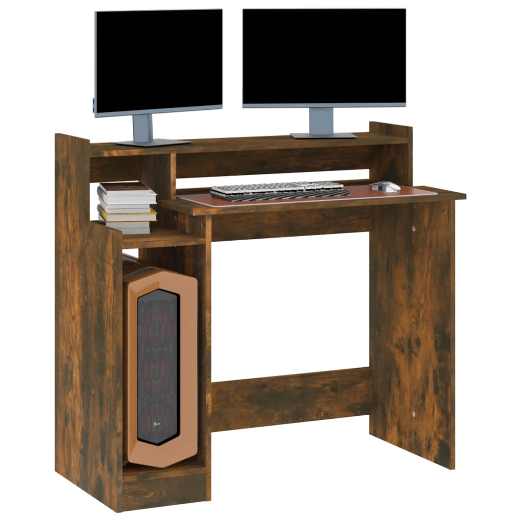 8720287087557_g_en_hd_5 vidaXL Desk with LED Lights Smoked Oak 97x45x90 cm Engineered Wood - Image 8