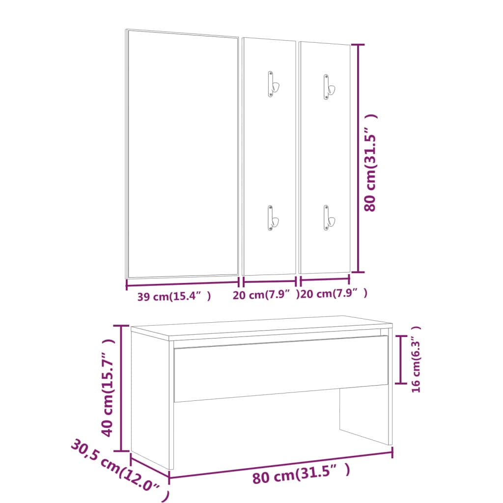 8720287087595_g_en_hd_6 vidaXL Hallway Furniture Set Grey Sonoma Engineered Wood - Image 8