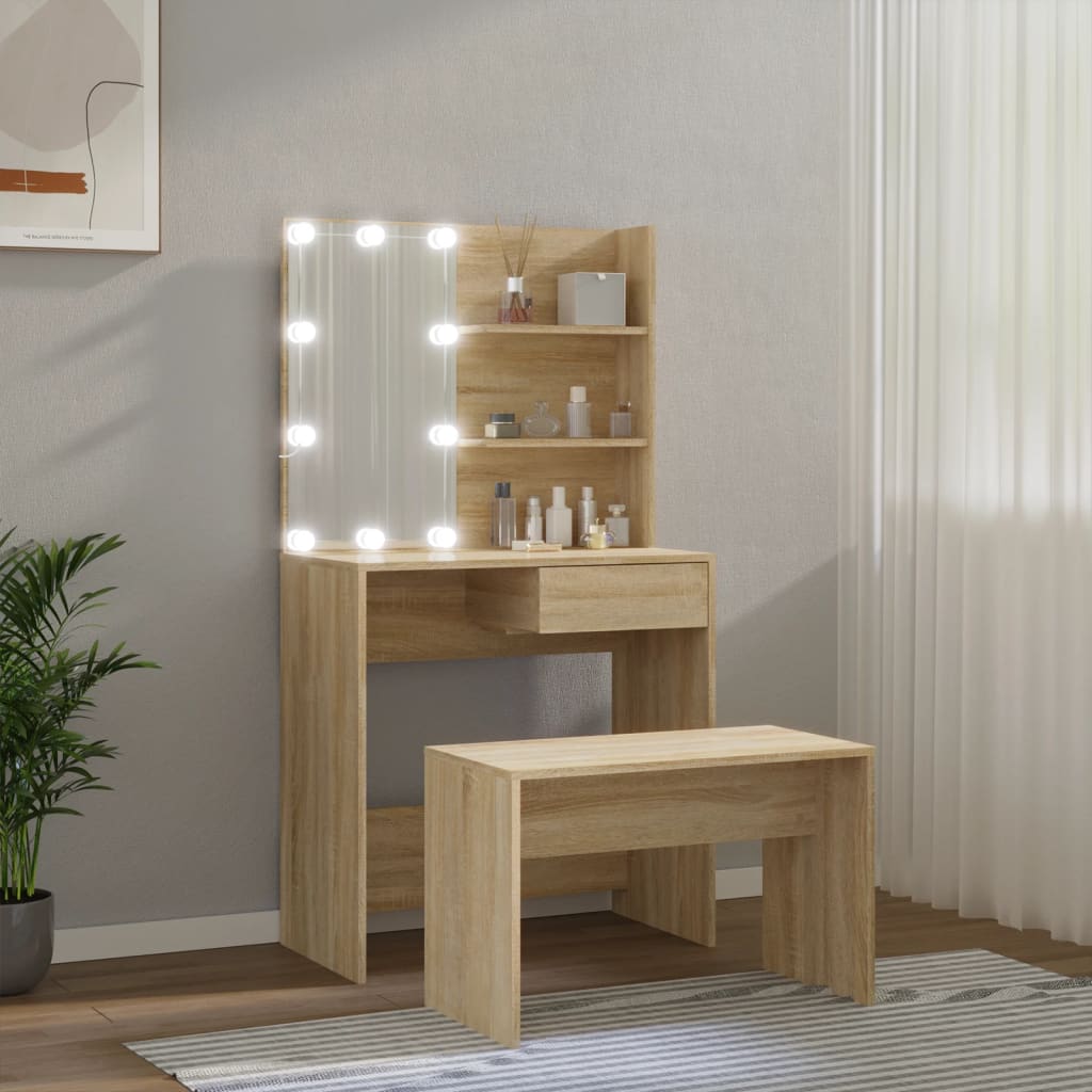 8720287100515_g_en_hd_2 vidaXL Dressing Table Set with LED Sonoma Oak Engineered Wood - Image 5