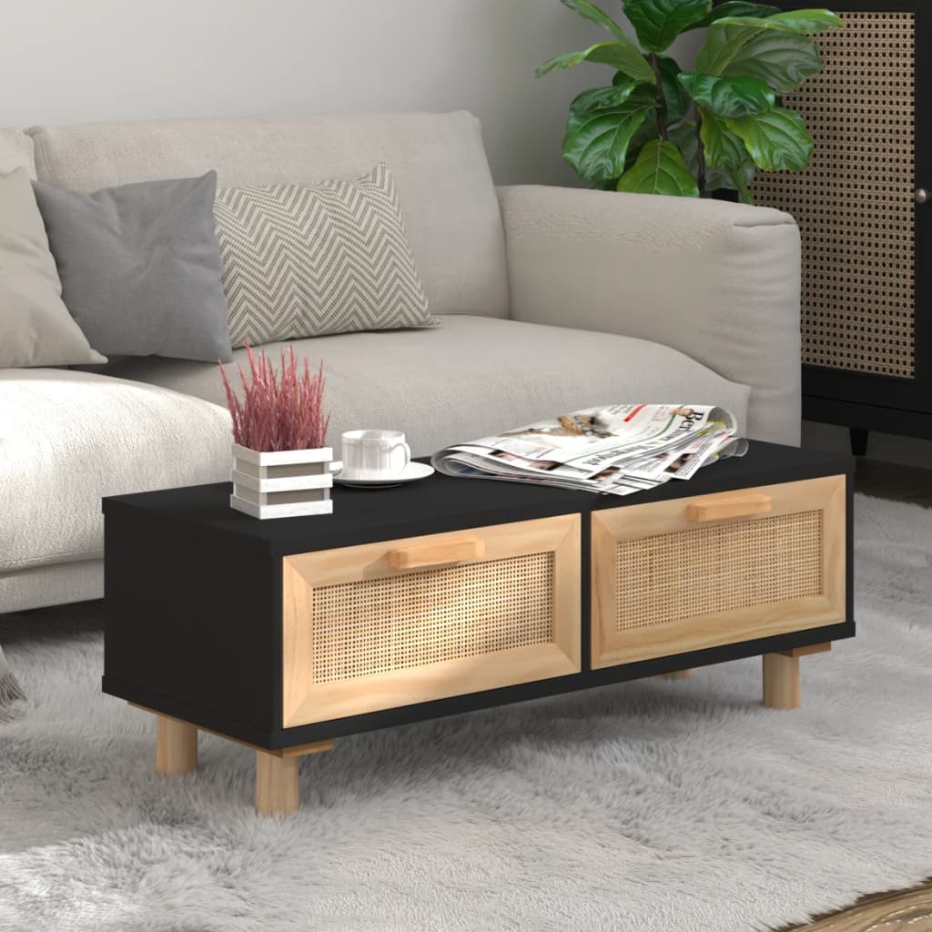 vidaXL Coffee Table Black 80x40x30 cm Engineered Wood&Solid Wood Pine