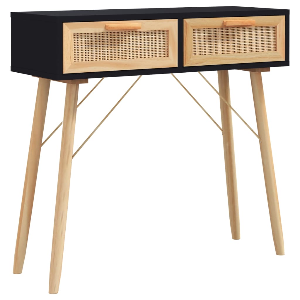 8720287102489_a_en_hd_1 vidaXL Console Table Black 80x30x75 cm Solid Wood Pine&Natural Rattan - Image 2