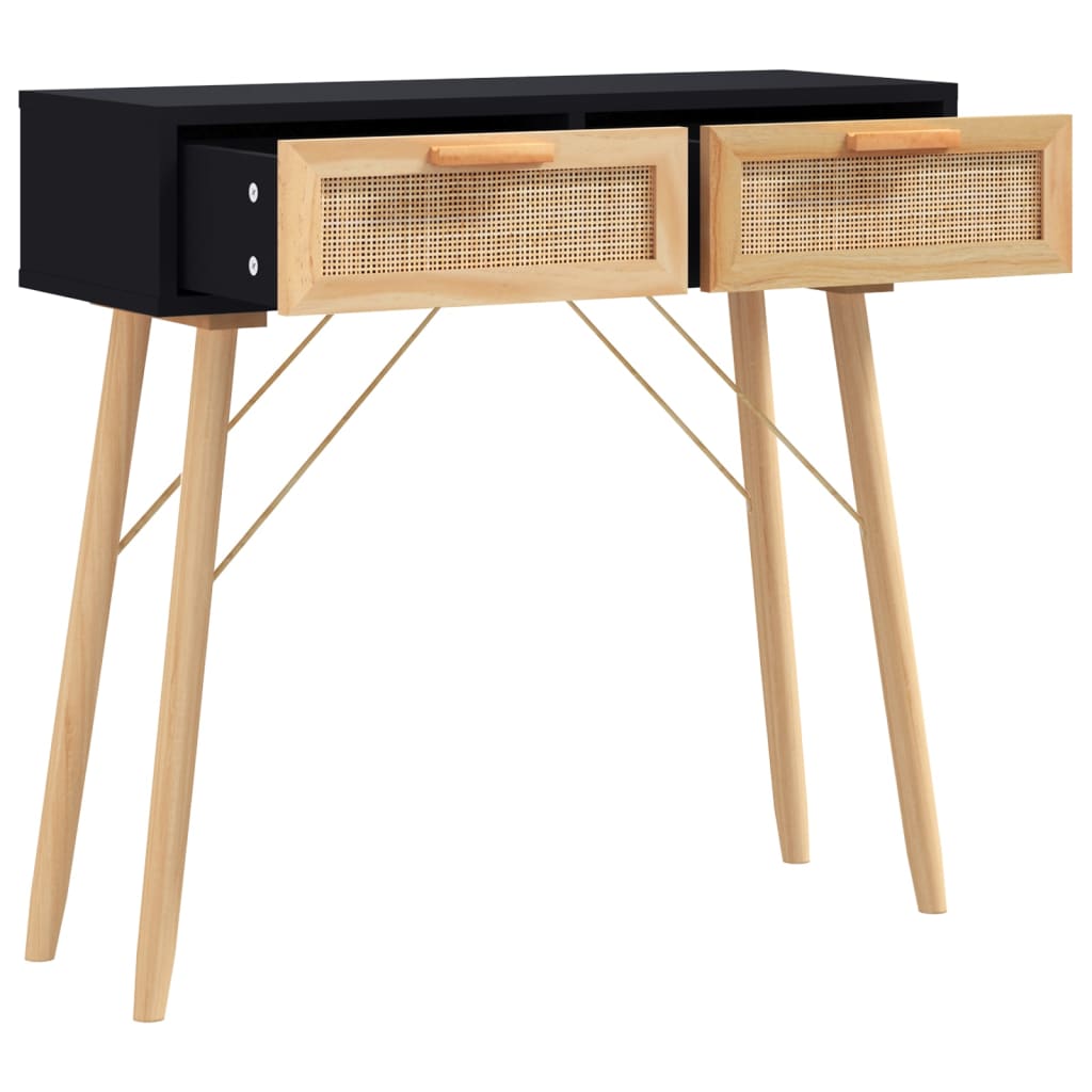 8720287102489_g_en_hd_1 vidaXL Console Table Black 80x30x75 cm Solid Wood Pine&Natural Rattan - Image 4