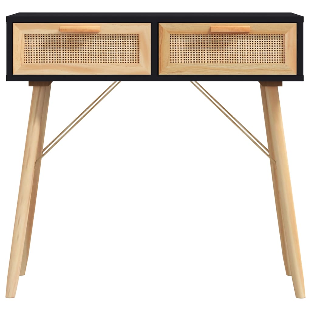 8720287102489_g_en_hd_2 vidaXL Console Table Black 80x30x75 cm Solid Wood Pine&Natural Rattan - Image 5