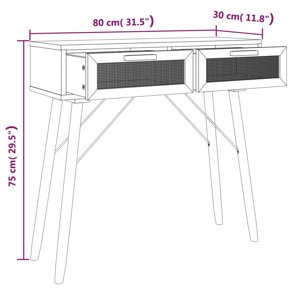 8720287102489_g_en_hd_5 vidaXL Console Table Black 80x30x75 cm Solid Wood Pine&Natural Rattan - Image 8