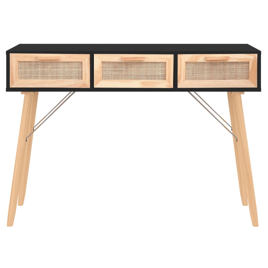 8720287102519_g_en_hd_1 vidaXL Console Table Black 105x30x75 cm Solid Wood Pine&Natural Rattan - Image 4