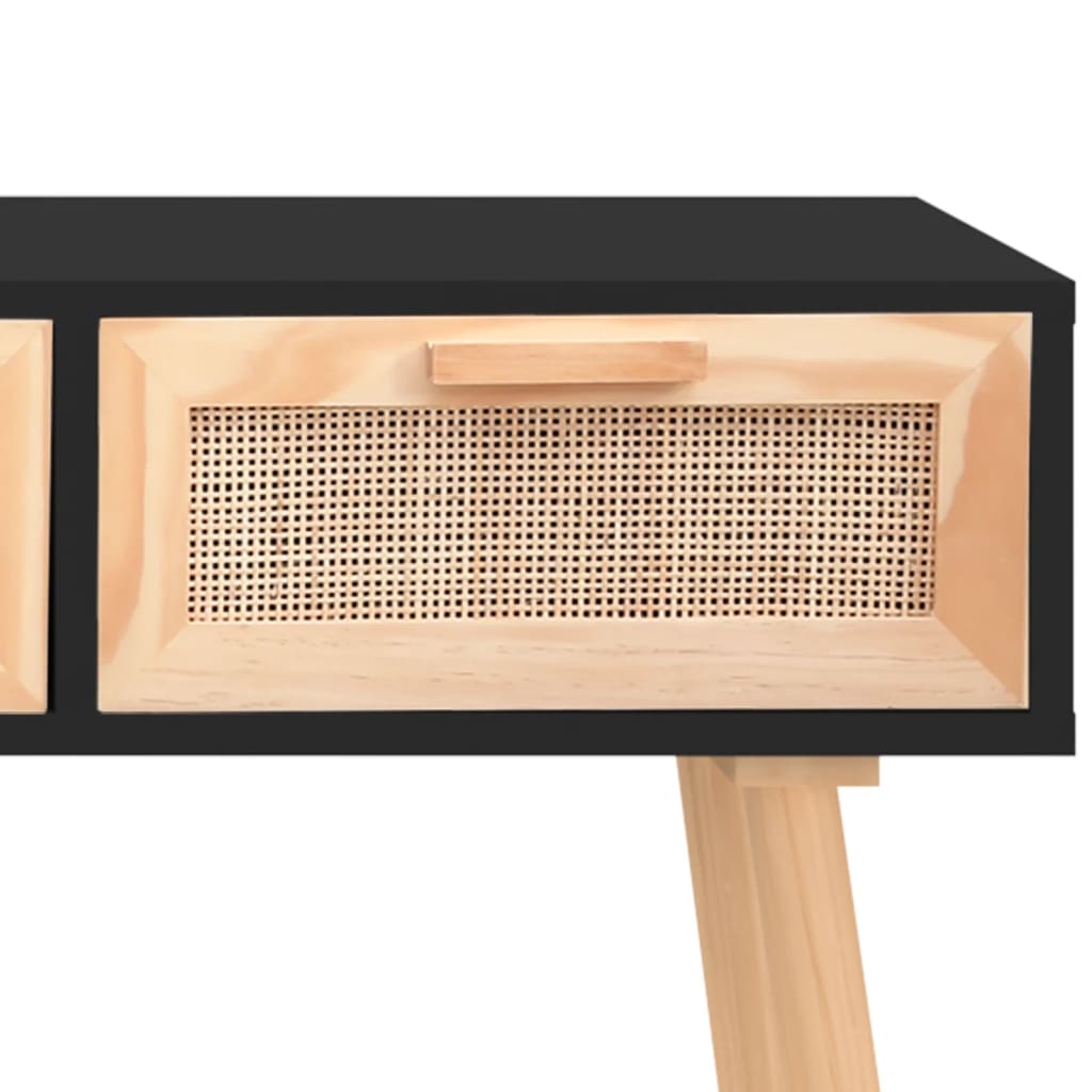 8720287102519_g_en_hd_3 vidaXL Console Table Black 105x30x75 cm Solid Wood Pine&Natural Rattan - Image 6