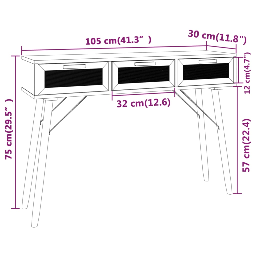 8720287102519_g_en_hd_4 vidaXL Console Table Black 105x30x75 cm Solid Wood Pine&Natural Rattan - Image 7
