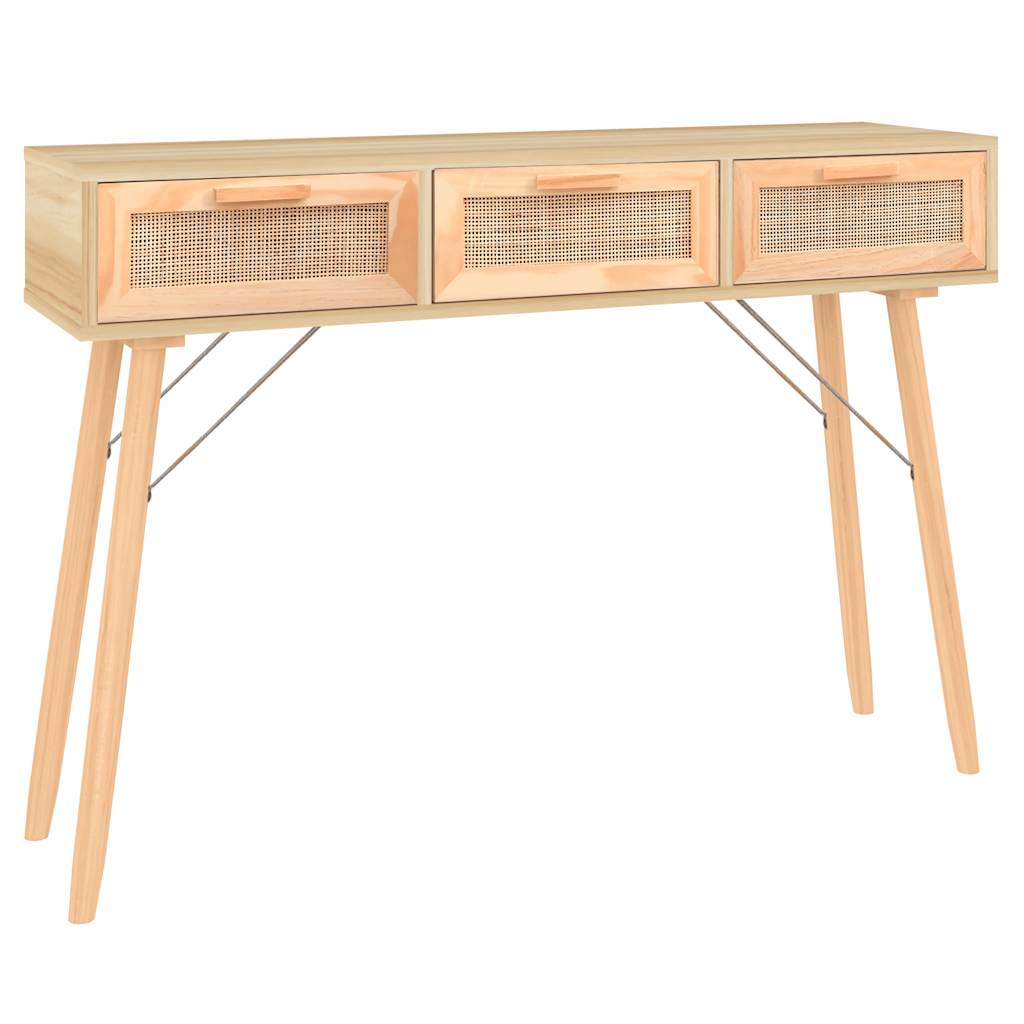 8720287102526_a_en_hd_1 vidaXL Console Table Brown 105x30x75 cm Solid Wood Pine&Natural Rattan - Image 2