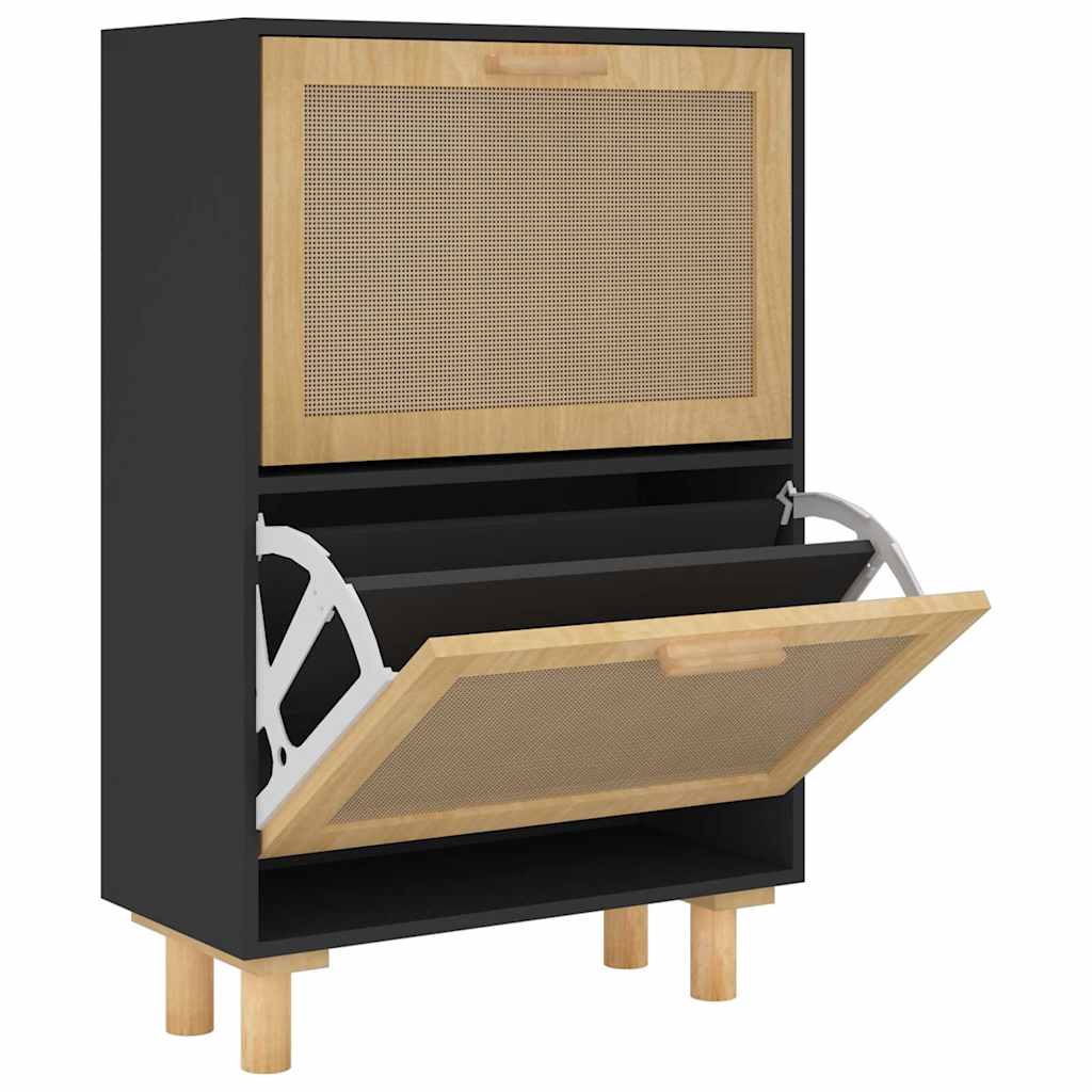 8720287102694_a_en_hd_1 vidaXL Shoe Cabinet Black 52x25x80 cm Engineered Wood and Natural Rattan - Image 2