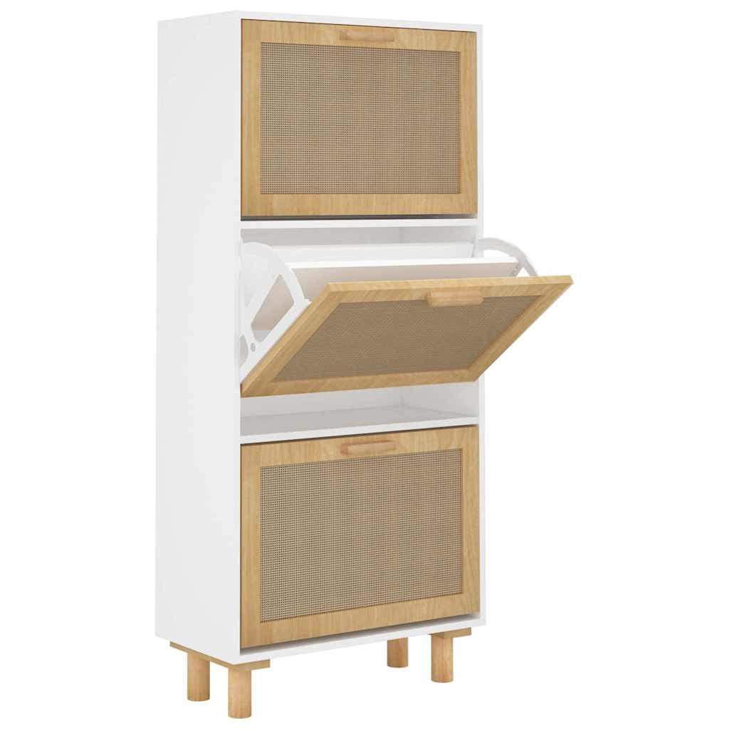 8720287102717_a_en_hd_1 vidaXL Shoe Cabinet White 52x25x115 cm Engineered Wood and Natural Rattan - Image 2