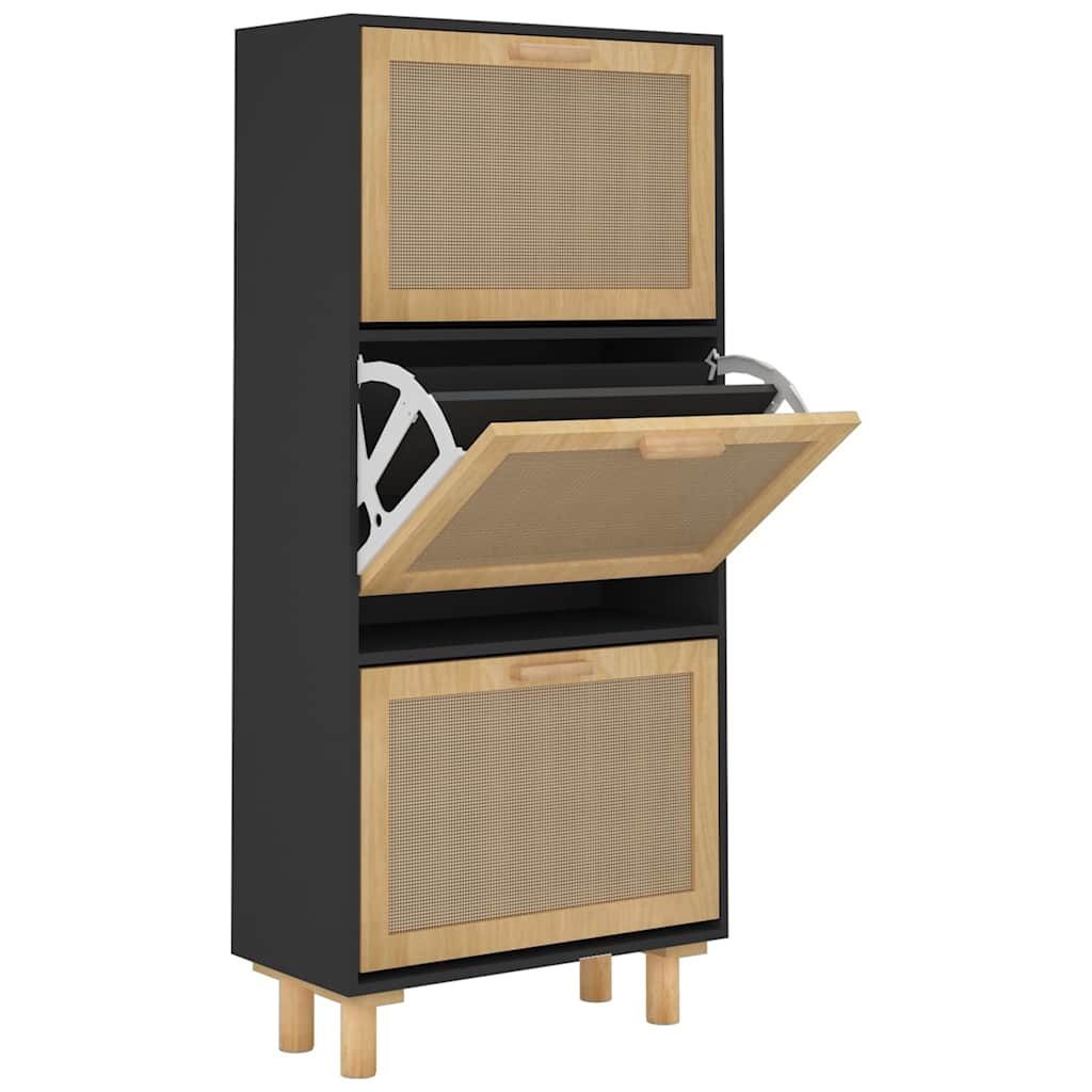 8720287102724_a_en_hd_1 vidaXL Shoe Cabinet Black 52x25x115 cm Engineered Wood and Natural Rattan - Image 2