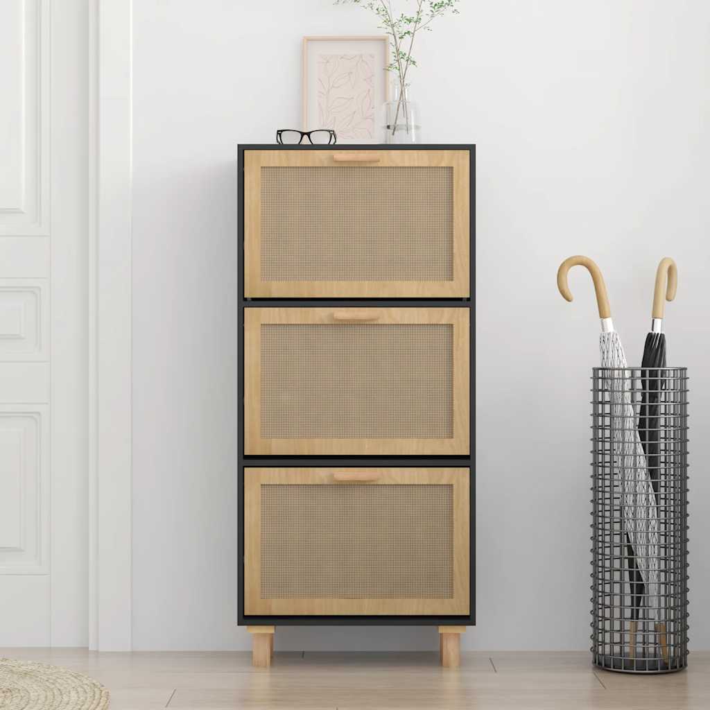 8720287102724_g_en_hd_1 vidaXL Shoe Cabinet Black 52x25x115 cm Engineered Wood and Natural Rattan - Image 4