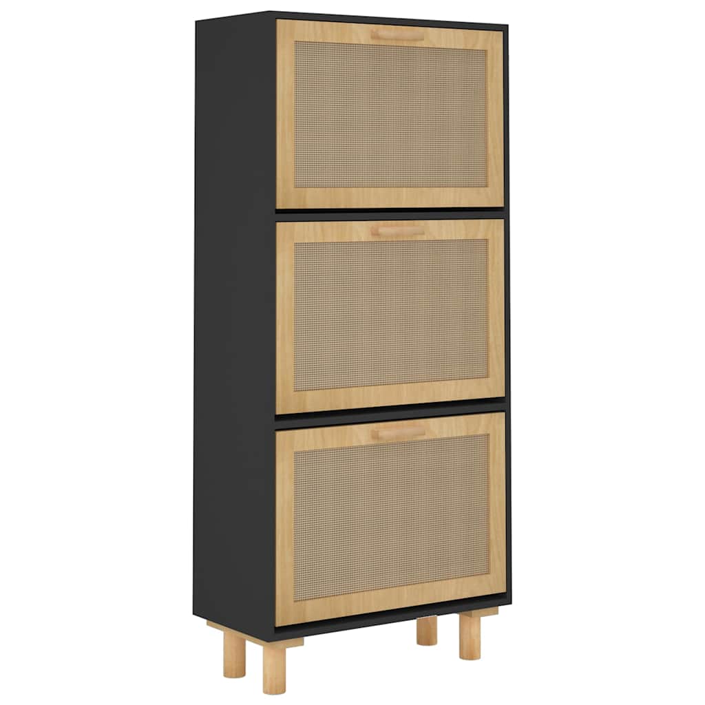 8720287102724_g_en_hd_2 vidaXL Shoe Cabinet Black 52x25x115 cm Engineered Wood and Natural Rattan - Image 5