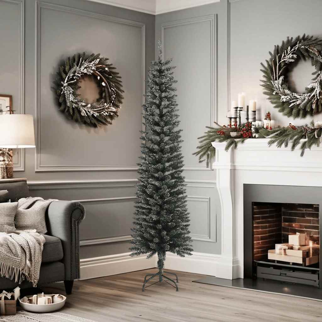 8720287110279_g_en_hd_1 vidaXL Artificial Slim Christmas Tree with Stand Green 180 cm PVC - Image 2