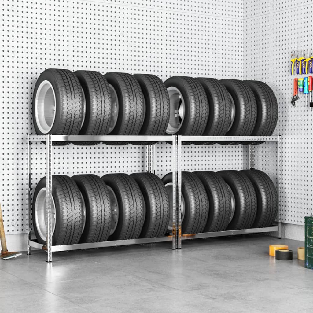 8720287138563_m_en_hd_1 vidaXL 2-Layer Tire Racks 2 pcs Silver 110x40x110 cm Steel - Image 1
